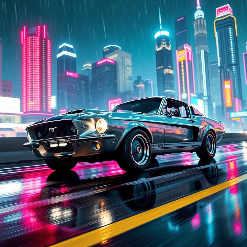 Silver Mustang Eleanor on Neon Highway