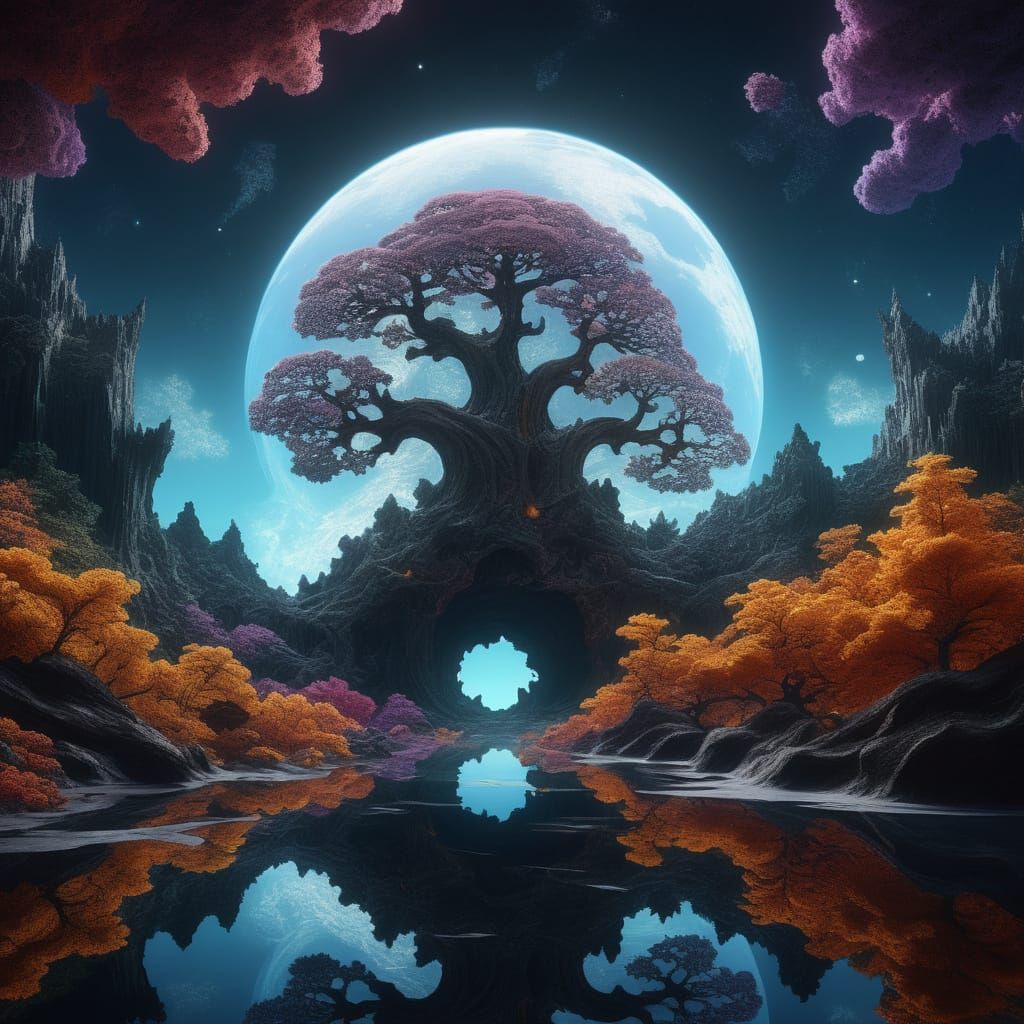 Moonlit Mandelbrot Set with Julia Illumination in 3D