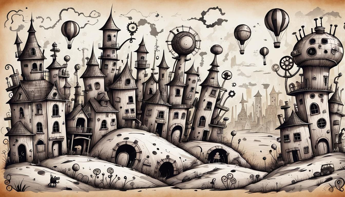 Whimsical Steampunk Doodles on Vintage Paper