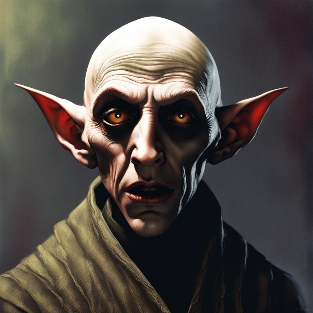 Hyperrealistic Nosferatu Portrait in Splash Art Style