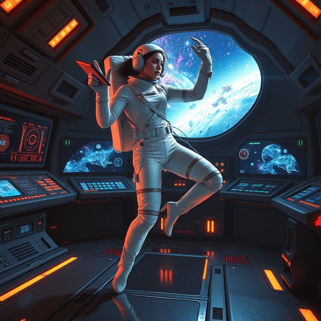 Astronaut Dance in Futuristic Spaceship