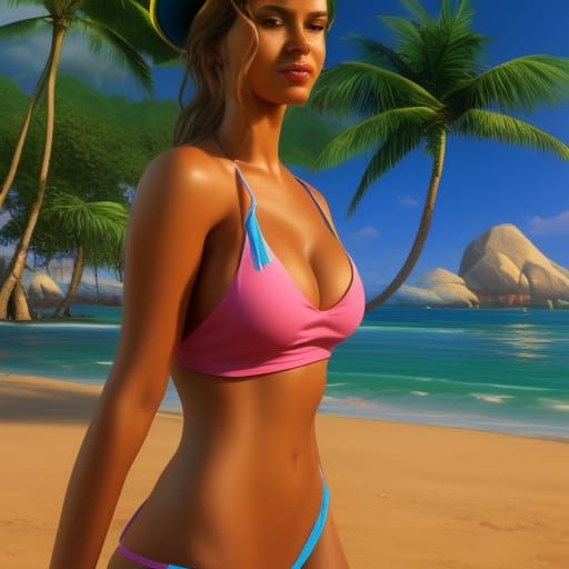 Latina Mom on Tropical Beach, Hyperdetailed Concept Art