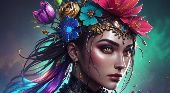 Hyperrealistic Metallic Flower Splash Art