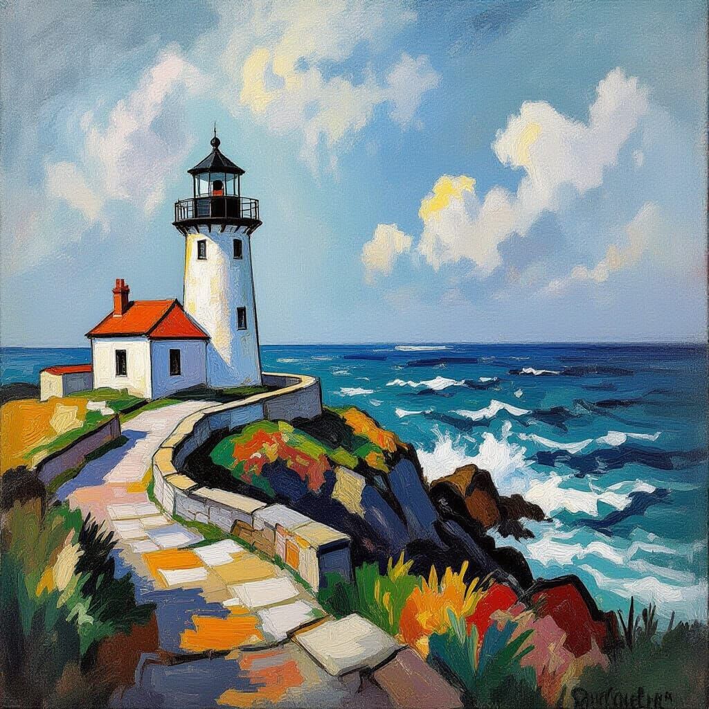 Lighthouse on Wild Coast: An Impressionistic Seascape