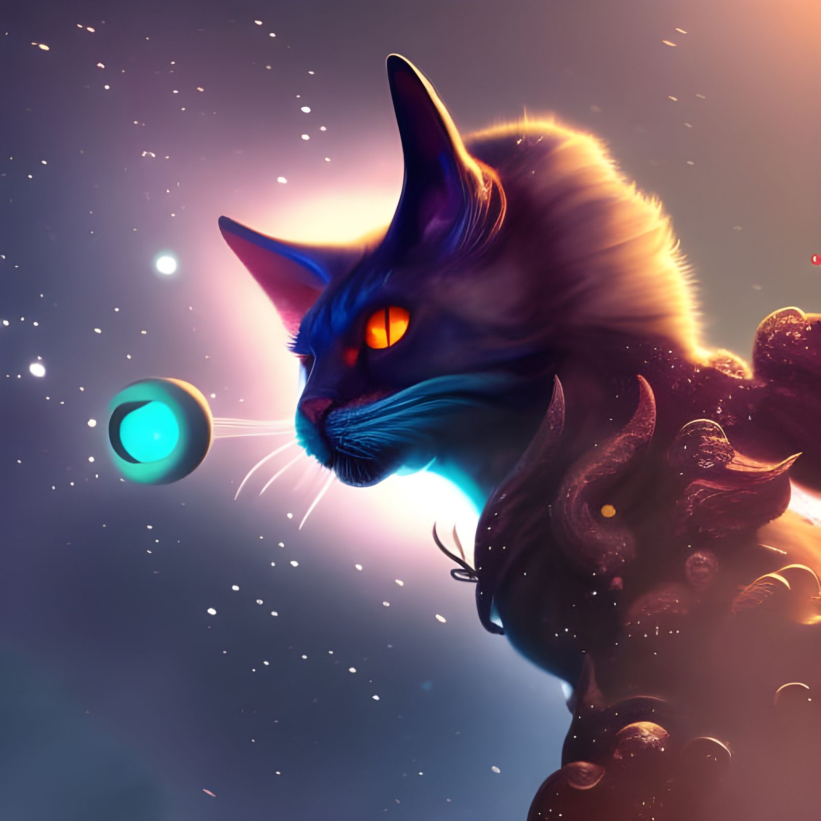 Fantastical Galaxy Cat Portrait in Detailed Matte Painting