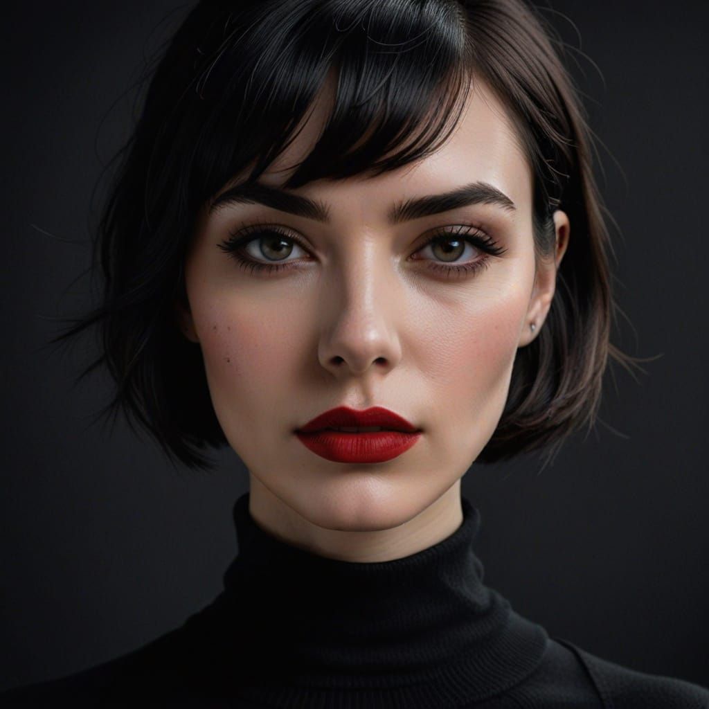Intense Portrait of Woman with Red Lipstick