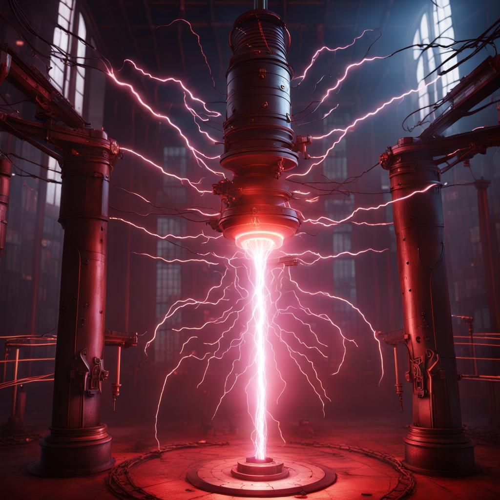 Swordsman Controls Tesla Coil in Fantasy Art