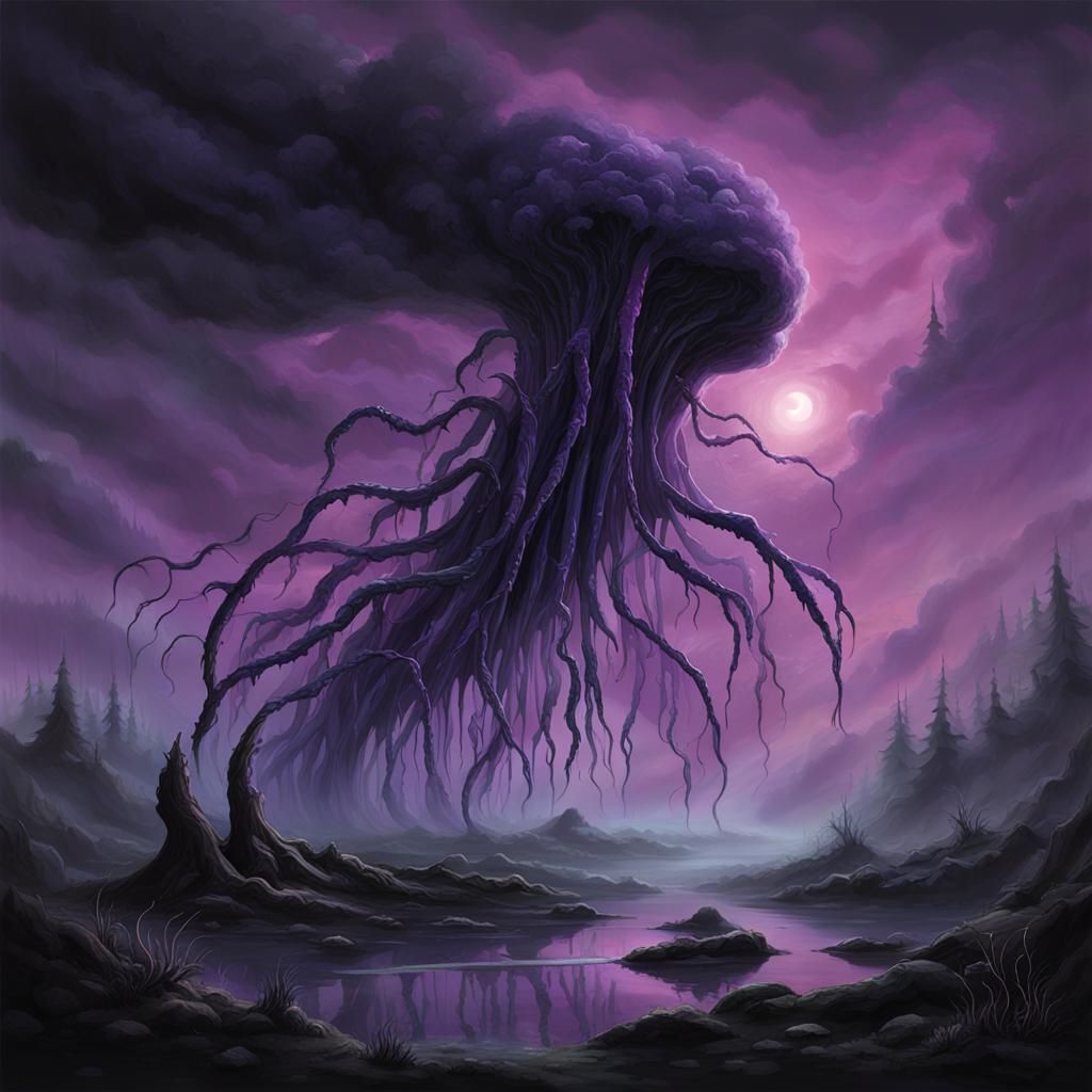 Ethereal Tentacles Grasping from Ominous Clouds