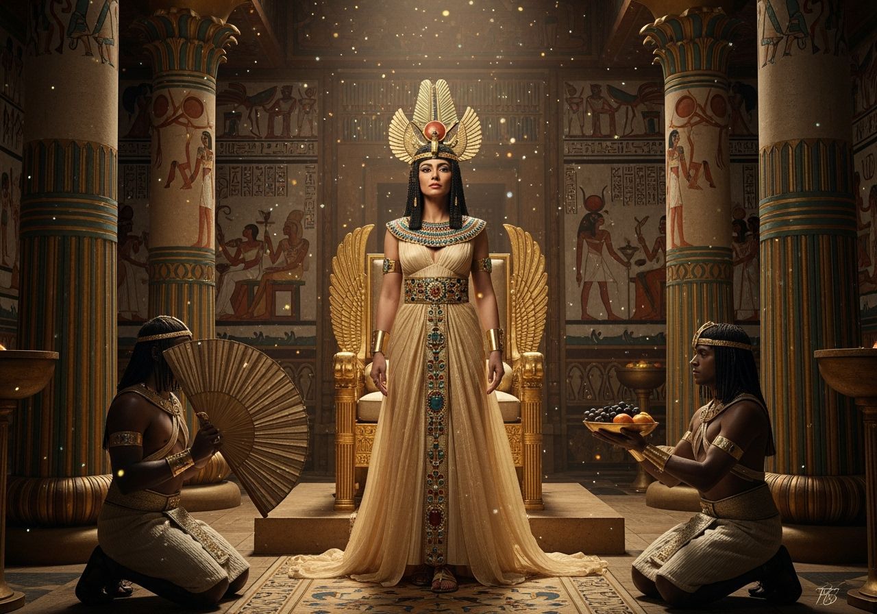 Regal Egyptian Queen in Lavish Throne Room