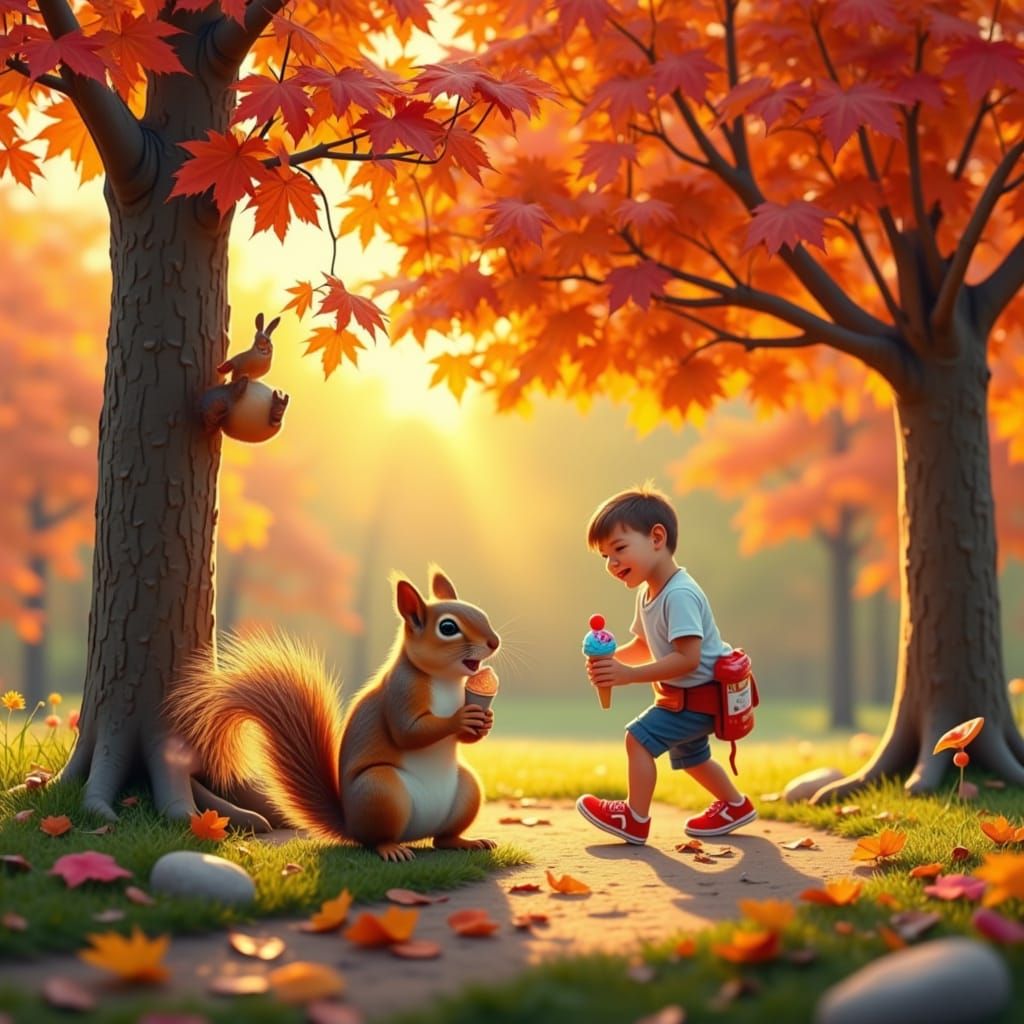 Squirrel Steals Ice Cream: Australian Tonalism Oil Painting