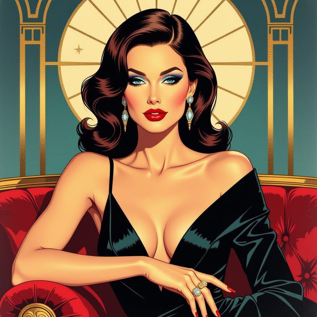 Glamorous Woman in Art Deco Lithograph Style