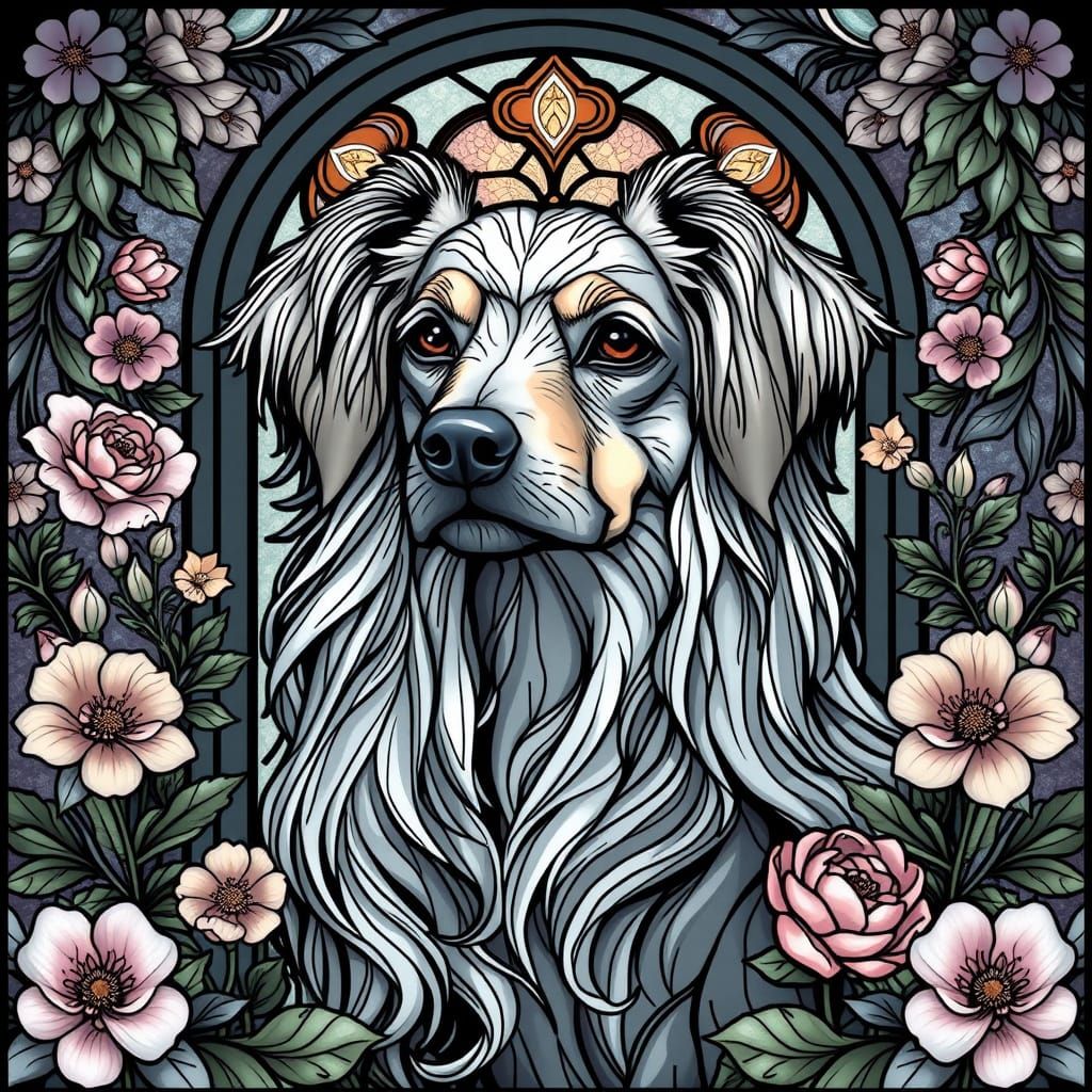 Beautiful Dachshund Stained Glass Art with Floral Accents