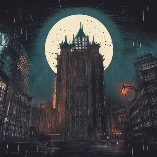 Batman in Rain-Soaked City at Night: Manga Style