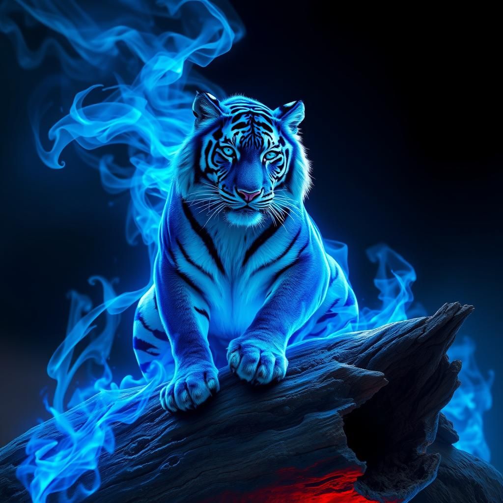 Majestic Blue Tiger Engulfed in Blue Flames