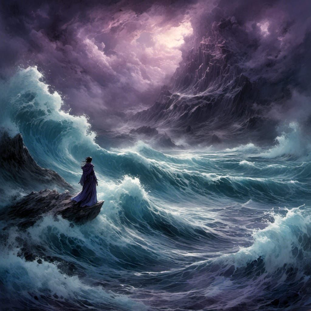 Icy Peaks in Dark Fantasy Sea Illustration