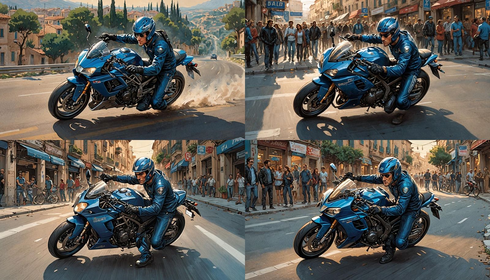 Italian Man on Sports Bike, Comic Book Art