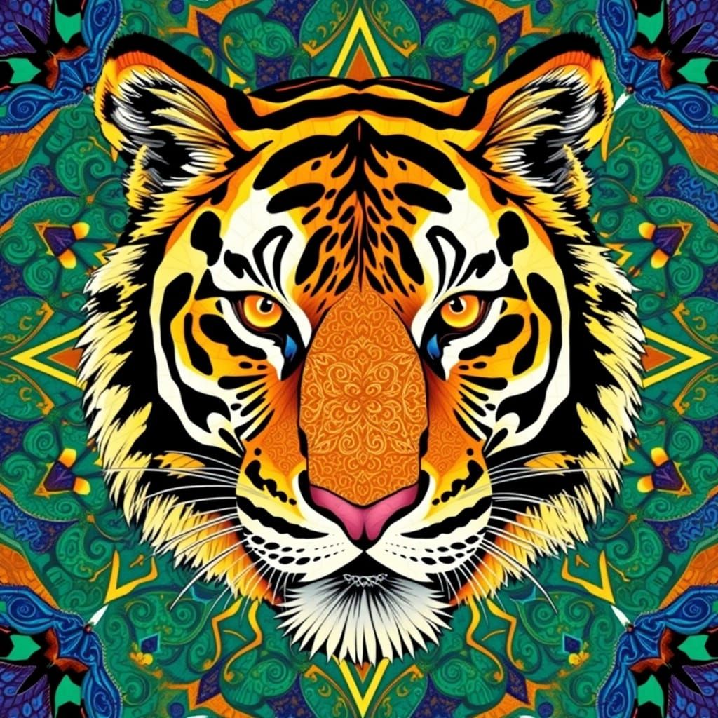 Vibrant Mosaic Tiger Made of Mandala Patterns