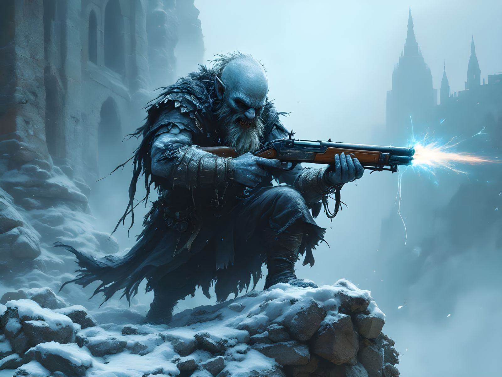 Gothic Dwarf Musketeer Amidst Ancient Ruins