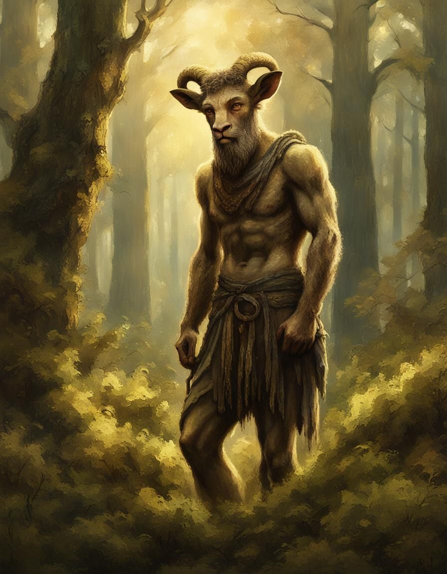 Satyr in Forest Clearing, Impressionist Style