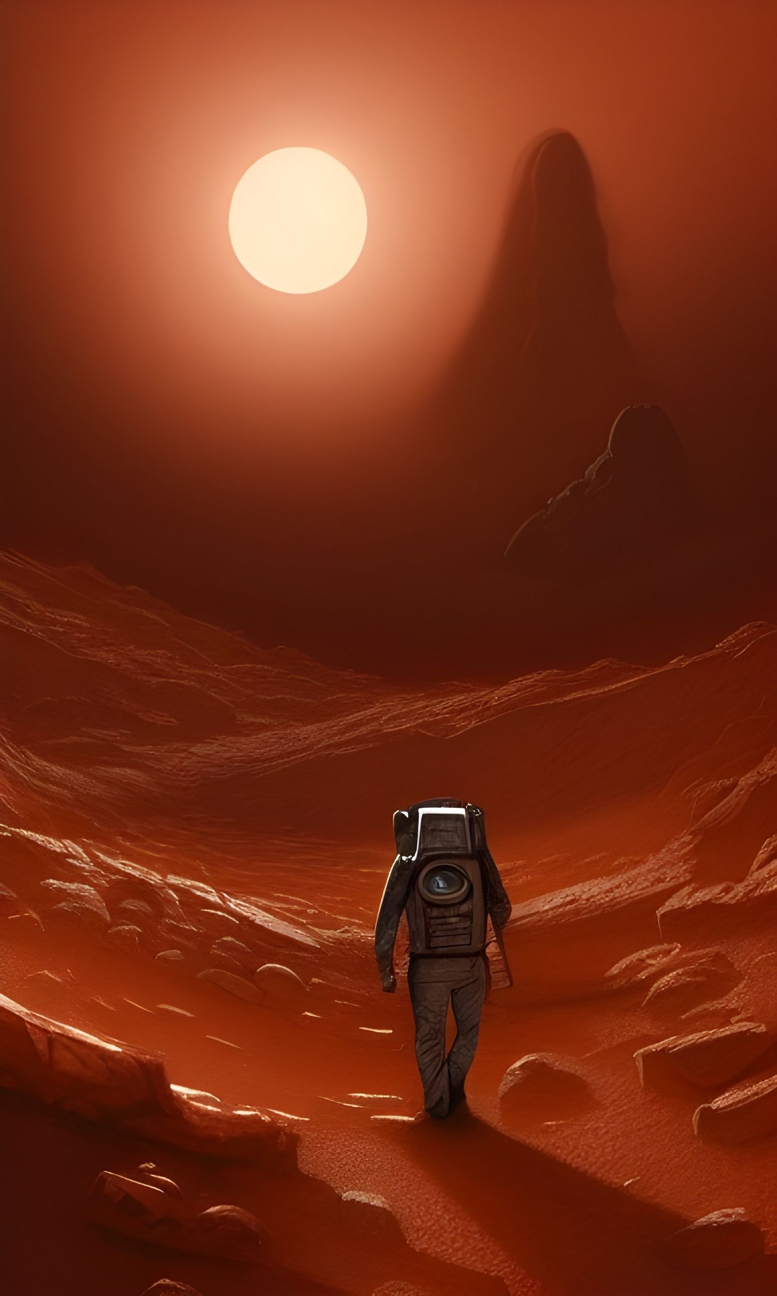 Astronaut Meets Alien on Mars: Dark Digital Art