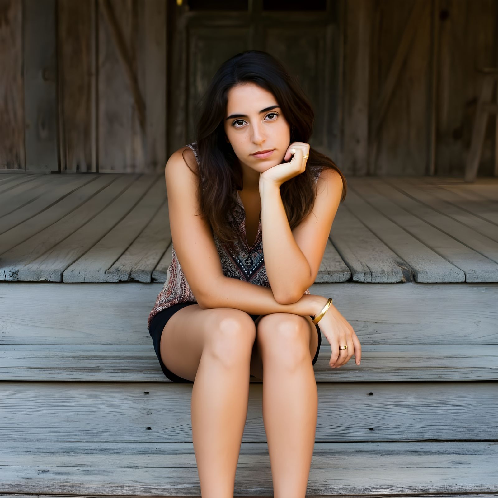 Rustic Portrait of a Young Woman in Thoughtful Repose