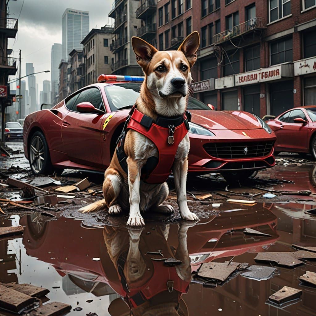 Heroic Dog Surveys Flood-Damaged Cityscape