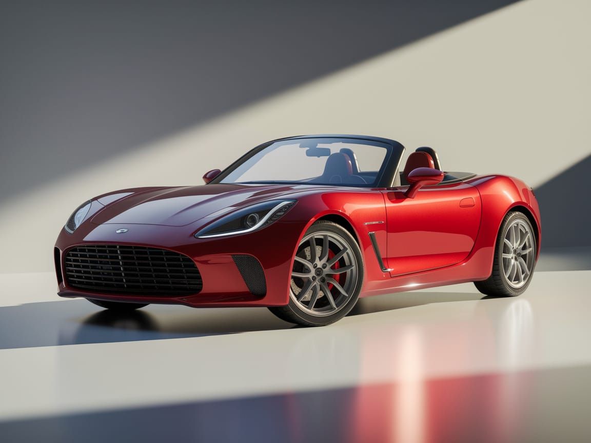 Japanese Sports Car in Glossy Red, Sharp Angular Lines