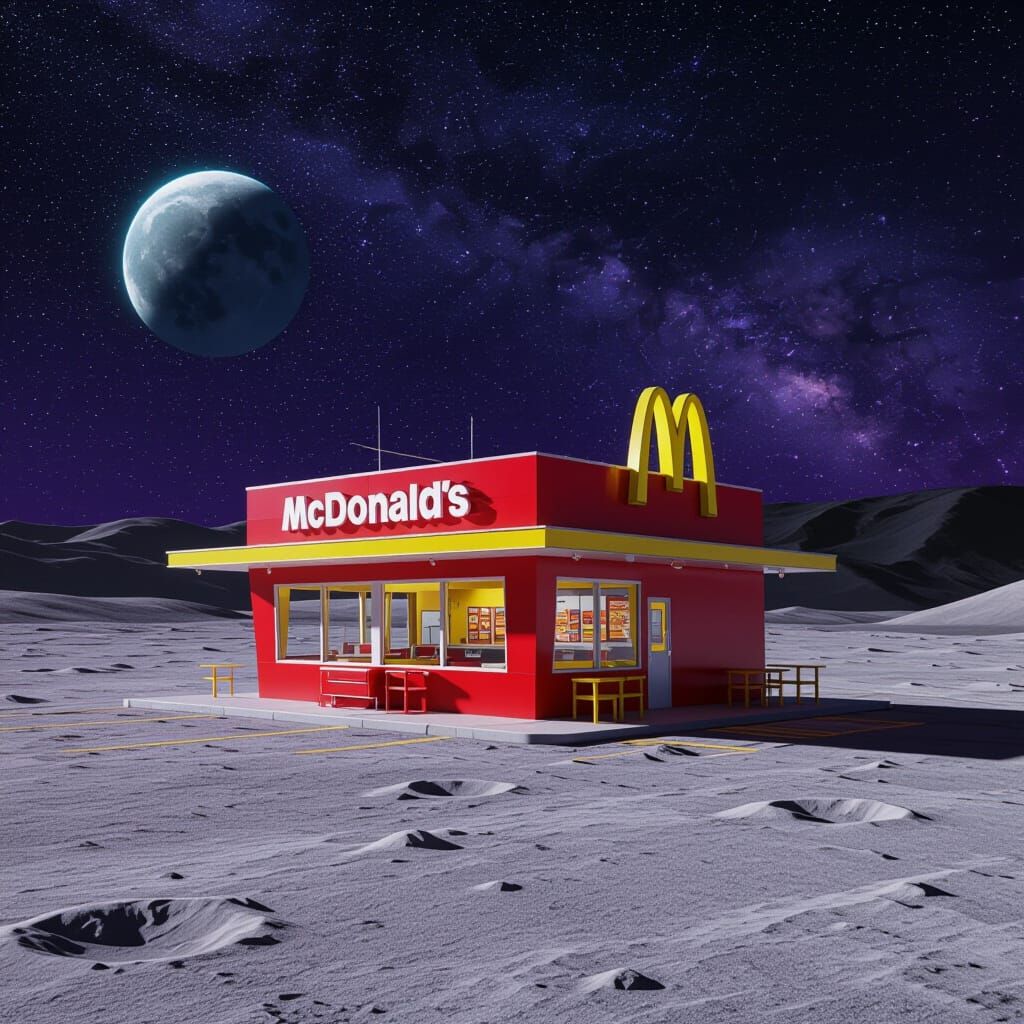McDonald's on the Moon in Synthwave Style