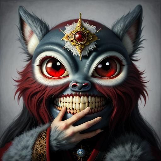 Surreal Fuzzy Creature with Human Teeth