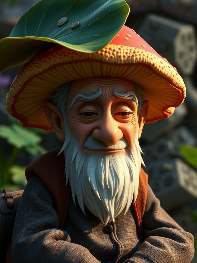 Mushroom Man Under Leaf: Pixar Animation Still