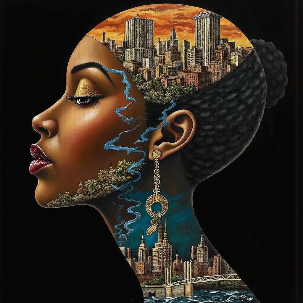 Surrealist Portrait of a Regal African Woman with Elegant De...