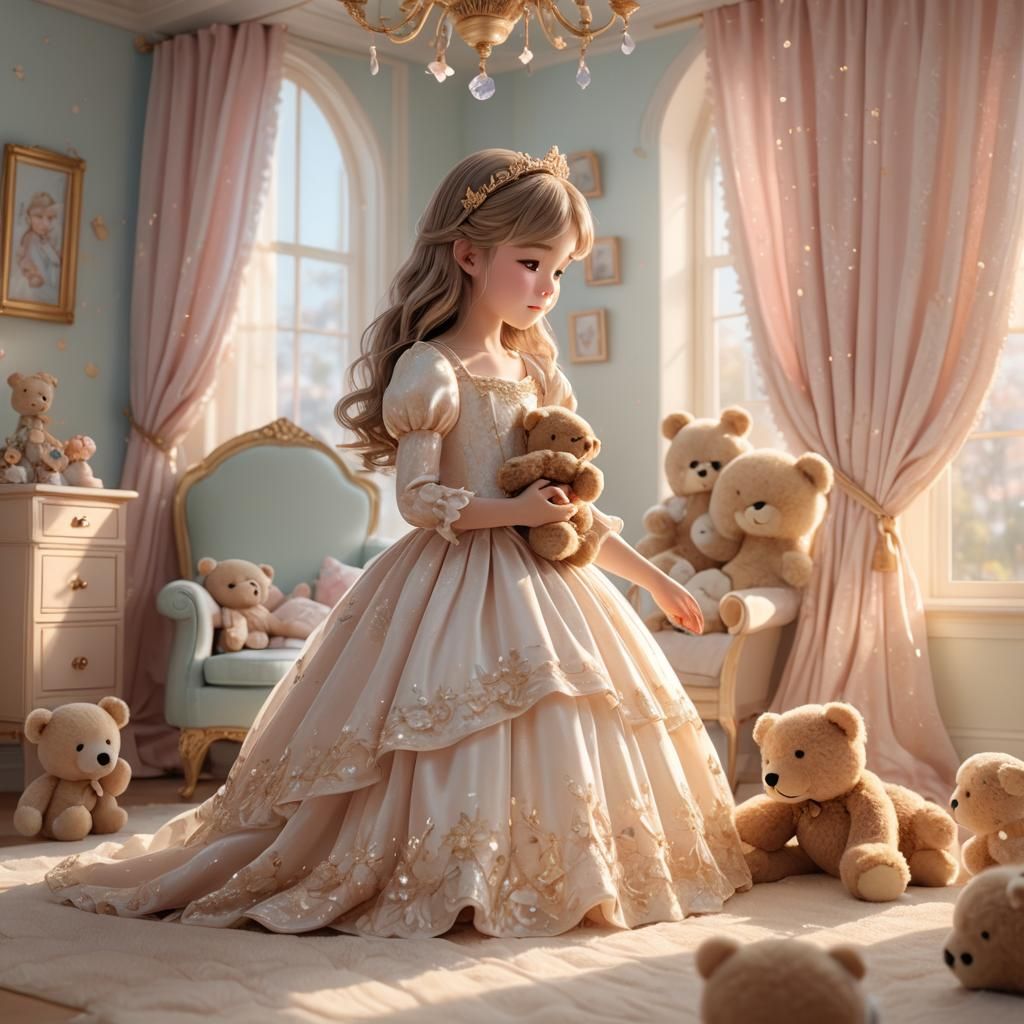 Cute Anime Princess in Pastel Nursery, 3D Render