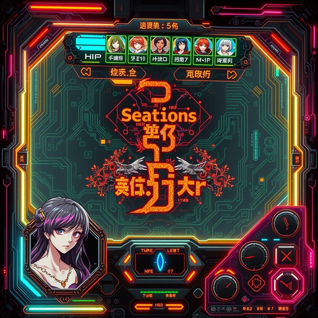 Cyberpunk Battle Screen with Neon Magic Effects