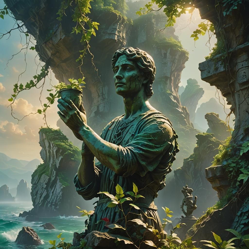 Shipwreck Oasis: Stone Head in Impressionist Style