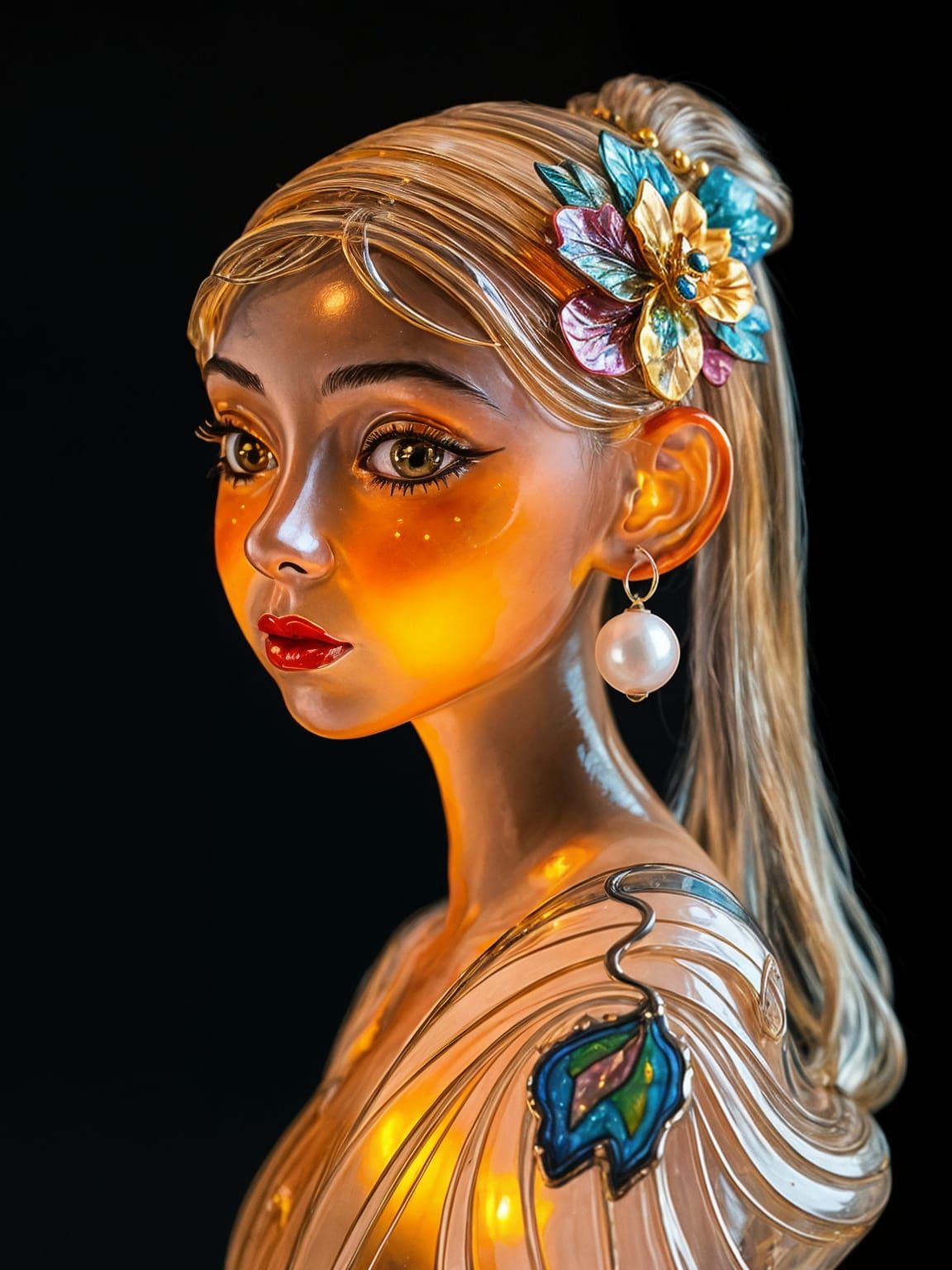 Whimsical Glass Sculpture: Girl with Pearl Earring