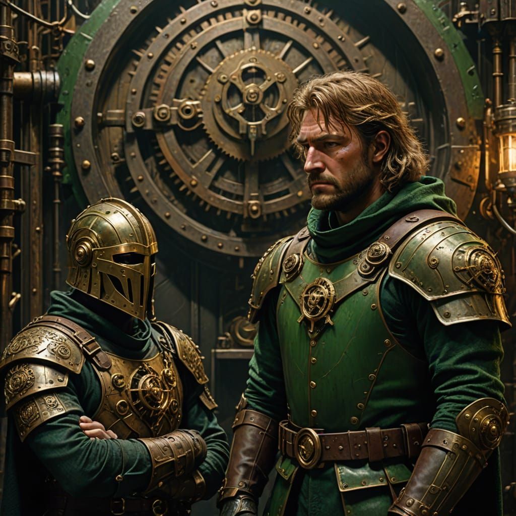 Sir Gawaine and the Green Knight in Steampunk Style
