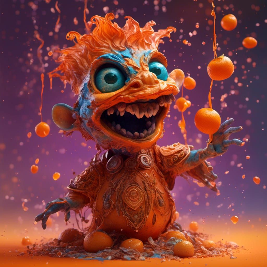 Hyperrealistic Tangerine Puppet in Splash Art Style