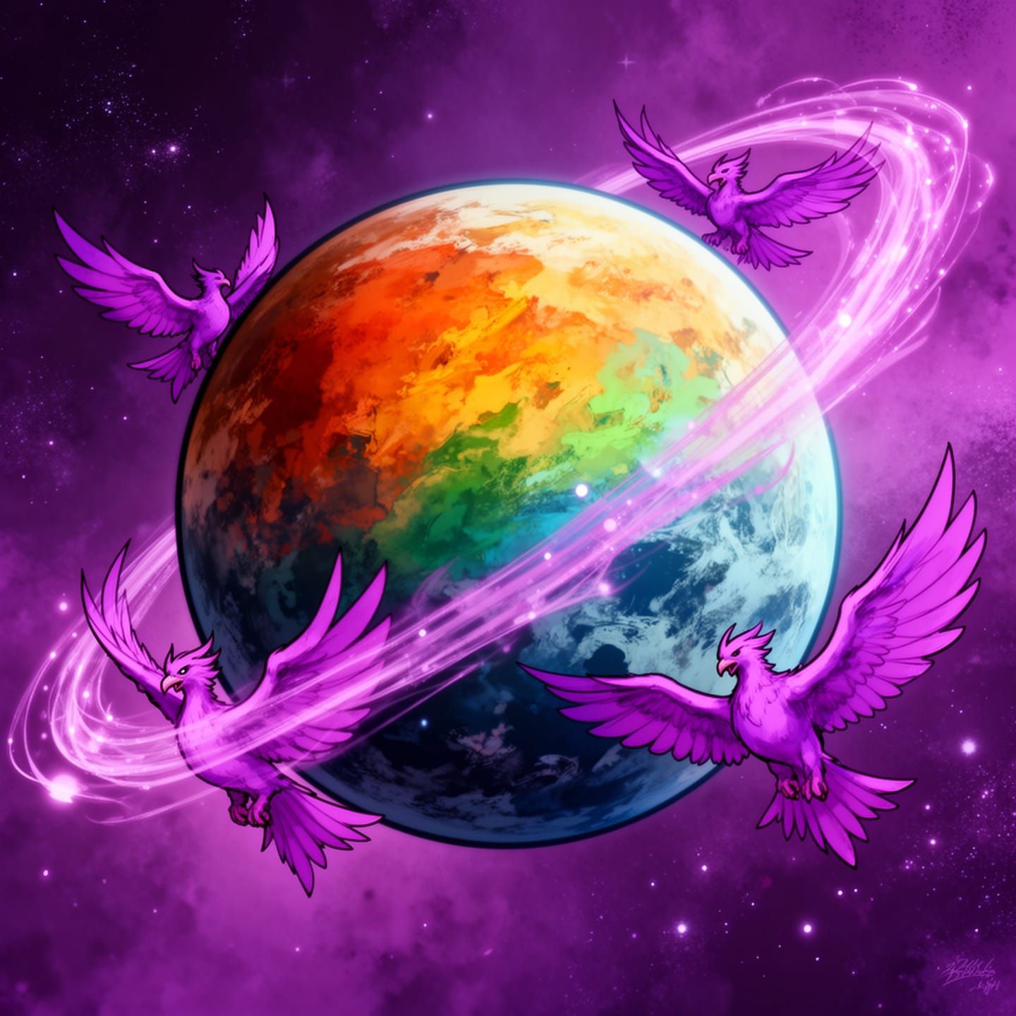 Vibrant Planet with Phoenix Energy Rings