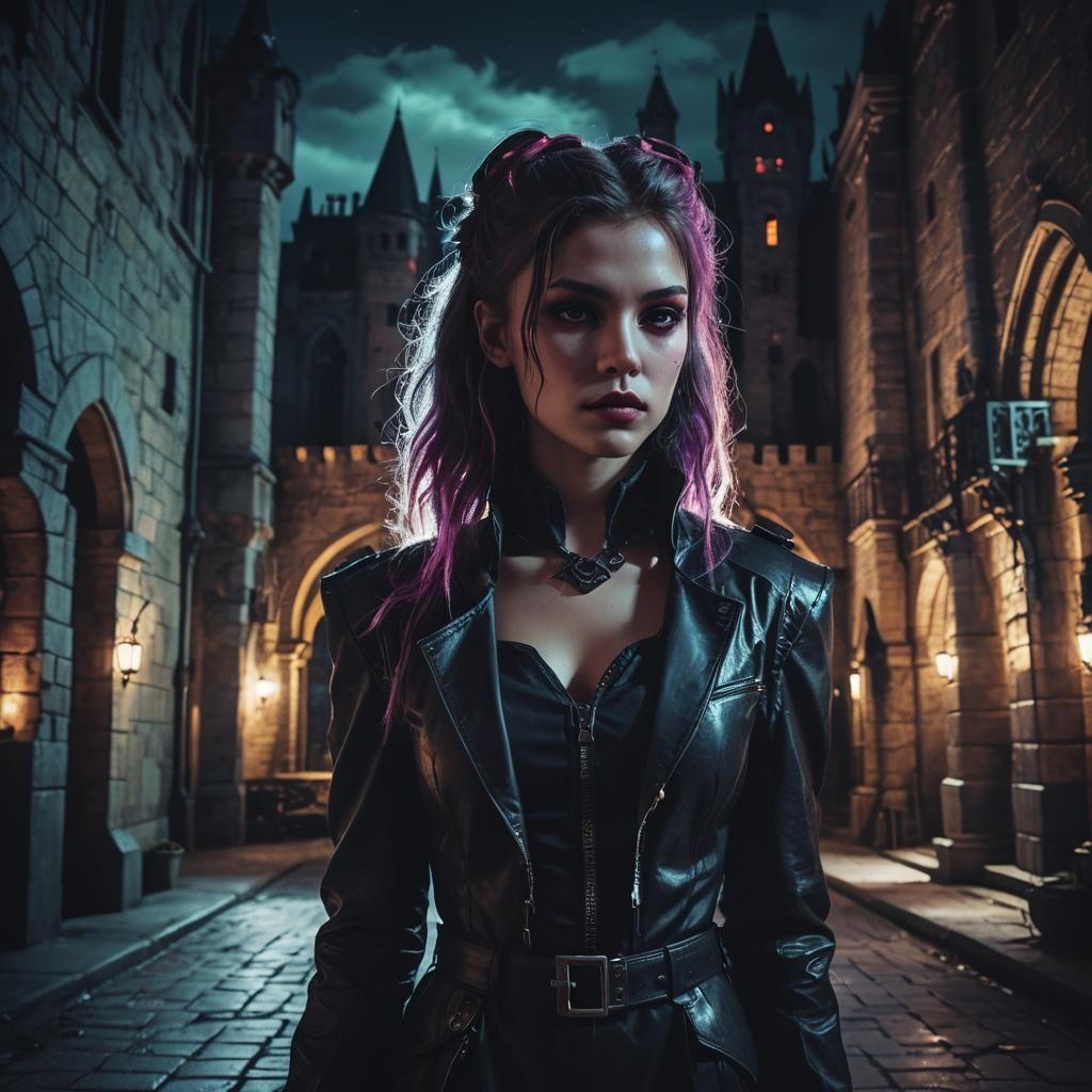 Vampire Girl in Cyberpunk Castle