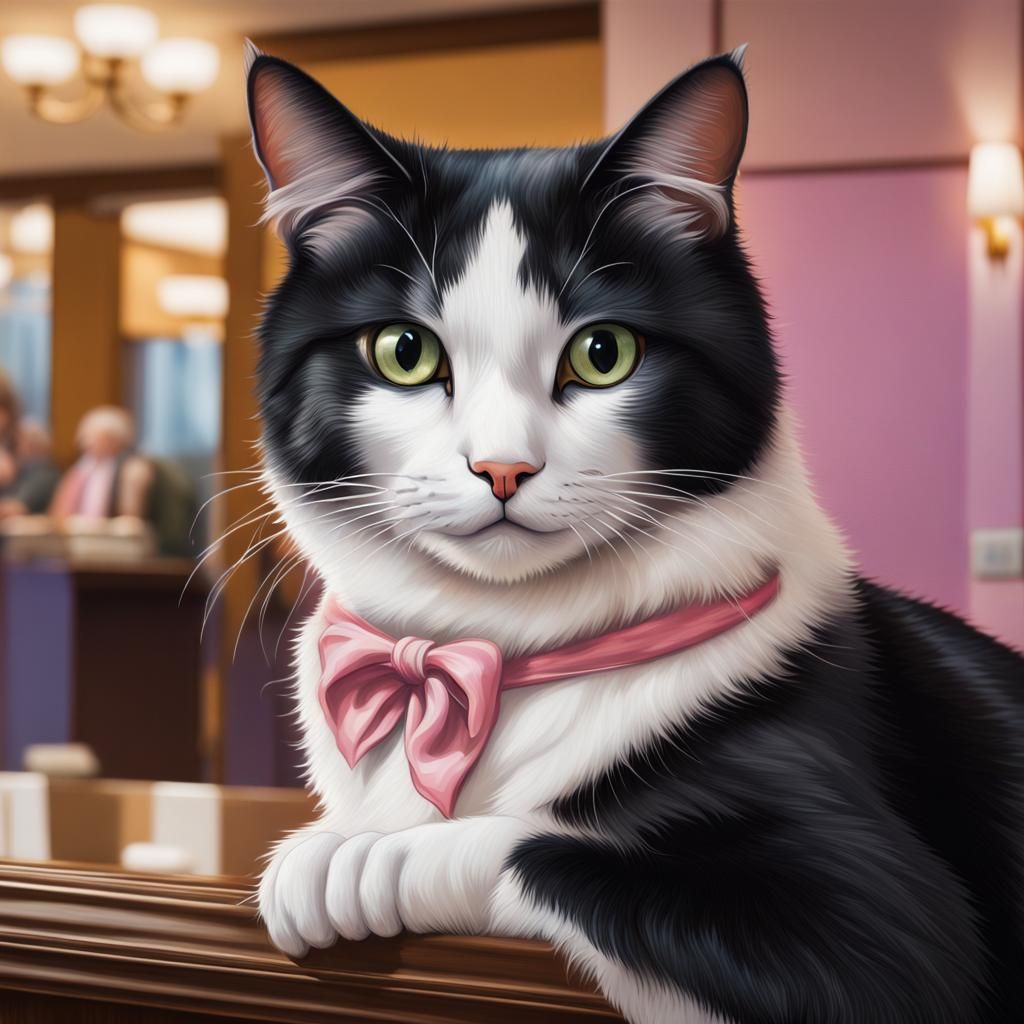 Dolly, the Black and White Cat Receptionist