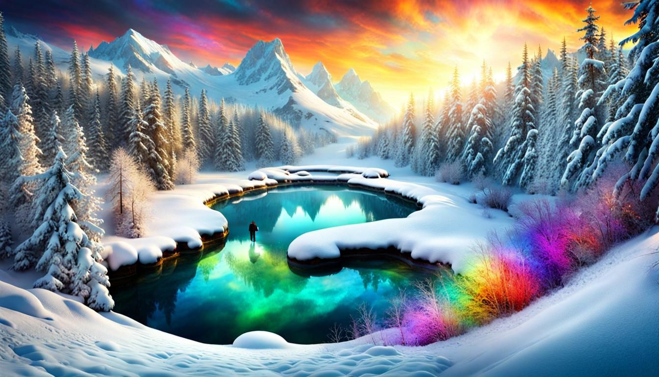 The snowy winter mountain river-scape