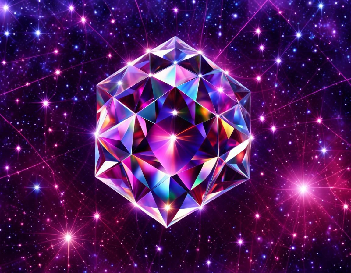 Brilliant Hexagonal Gem Surrounded by Stars