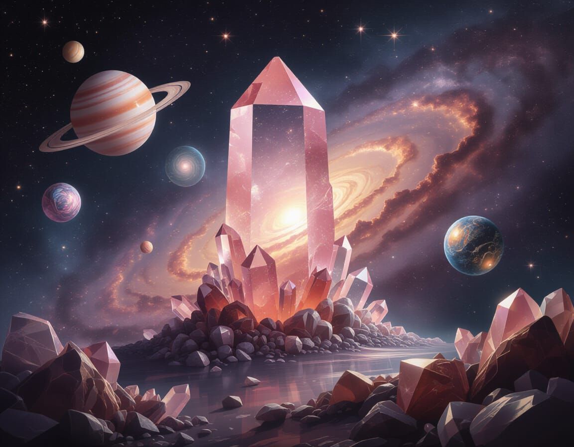 Rose Quartz Galaxy With Crystalline Galactic Nucleus