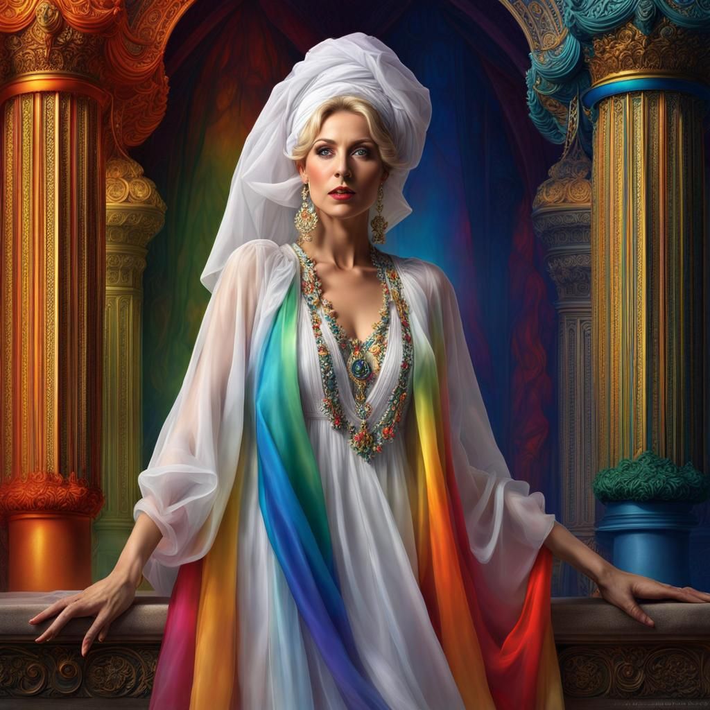 Rainbow Nightgown: Detailed Digital Fantasy Art