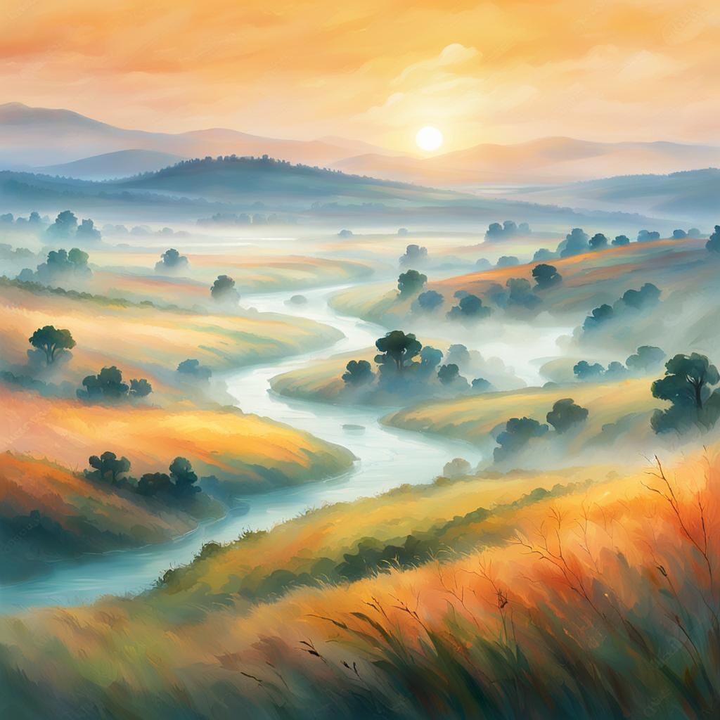 Ethereal Fantasy Landscape at Dawn in Magical Realism