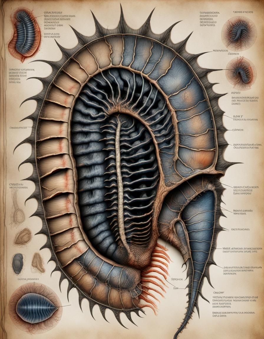 Anatomical Drawing of a Mutant Trilobite Fossil