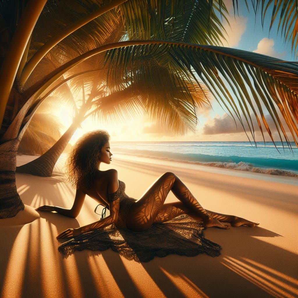 Golden Hour: Light Patterns on a Caribbean Beach