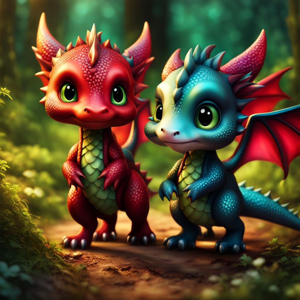 Chibi Dragon Walk: Hyperdetailed Concept Art
