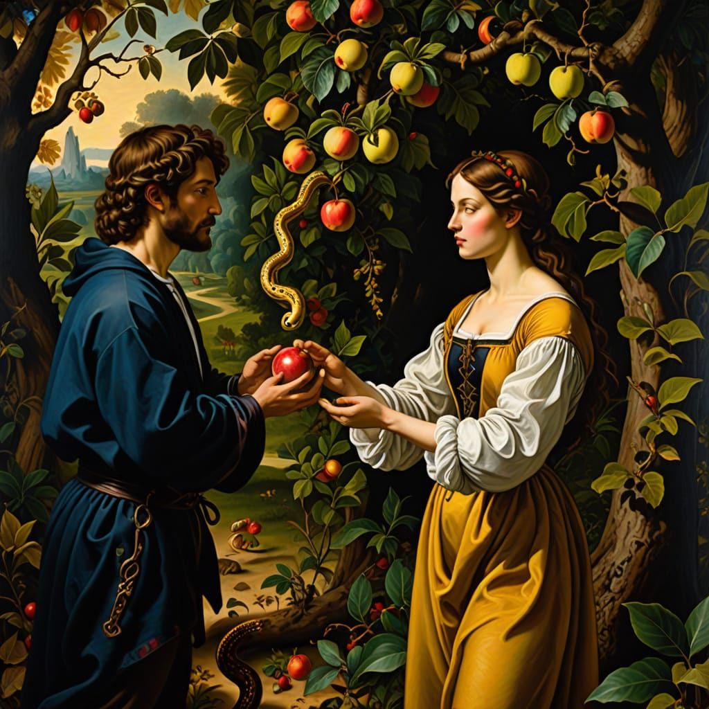 Adan and Eve, and the Apple