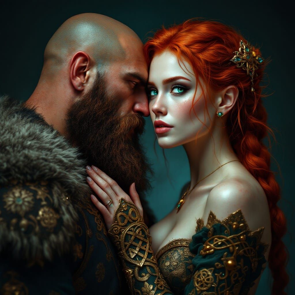 Viking Warrior and Maiden Kiss: Fantasy Concept Art